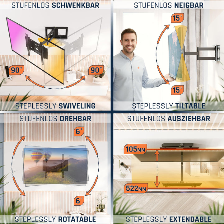 TV Wandhalterung schwenkbar neigbar 40-75 Zoll bis 95 kg VESA 400x400 - Bild 3