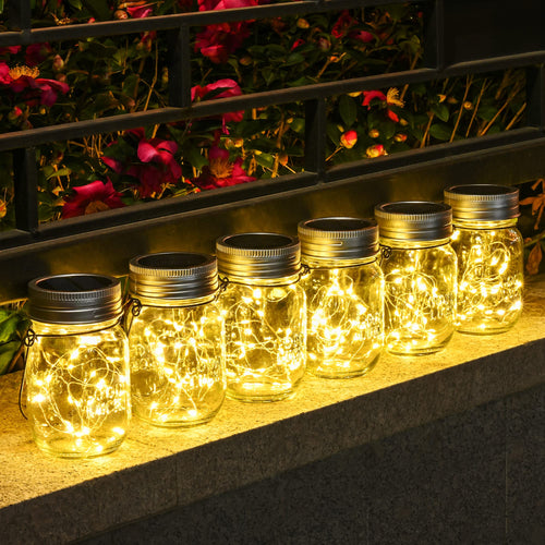 Solar-Einmachglas mit Lichterkette 180 LED 6er-Set warmweiss IP44
