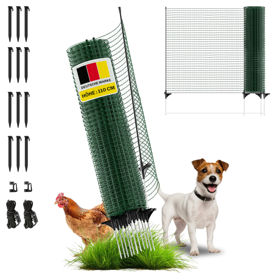 Mobiler Begrenzungszaun 15m x 110cm engmaschig für Garten &amp; Haustiere