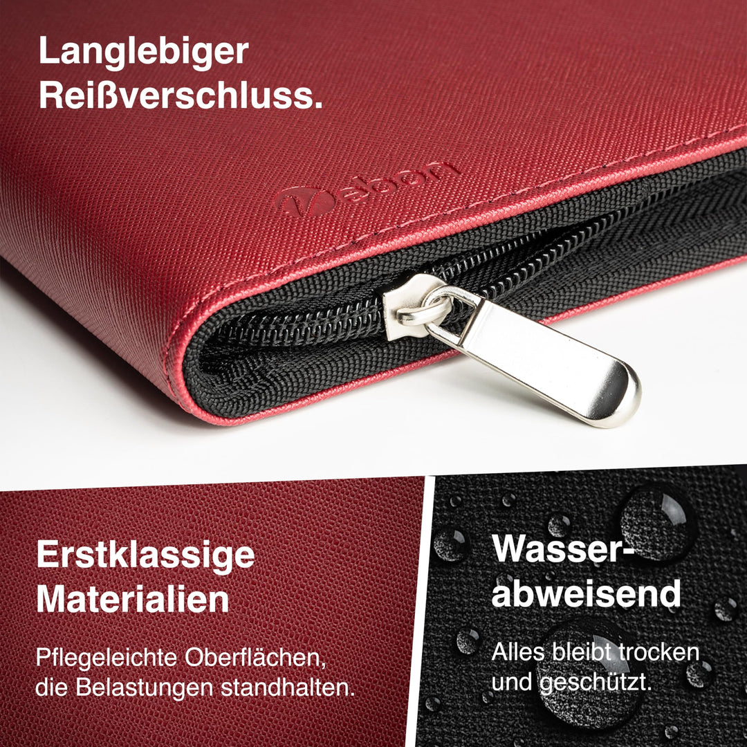 Schreibmappe A4 Kunstleder mit Ringbuch &amp; Reissverschluss, Rot - Bild 5