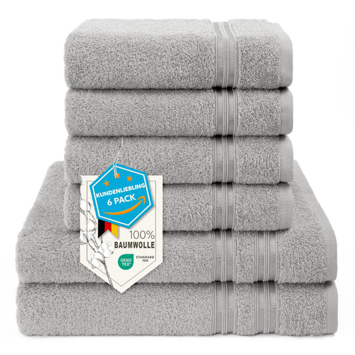 Handtuch Set 6-teilig 100% Baumwolle Oeko-Tex Hellgrau Bad & Sauna