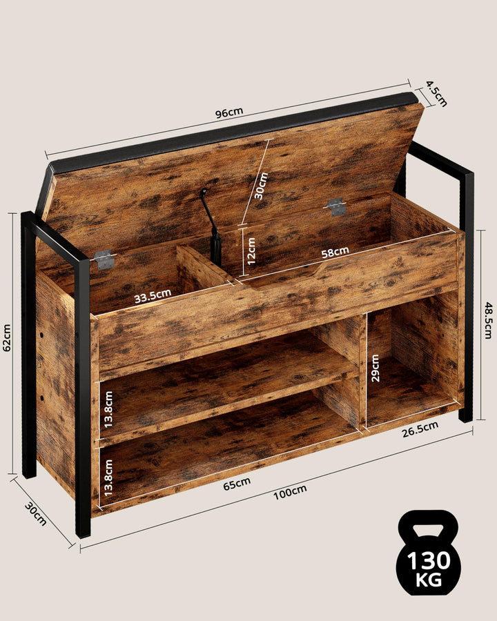 Schuhbank mit Stauraum Kunstleder 100x30x62cm 3 Fächer Flur - Bild 8