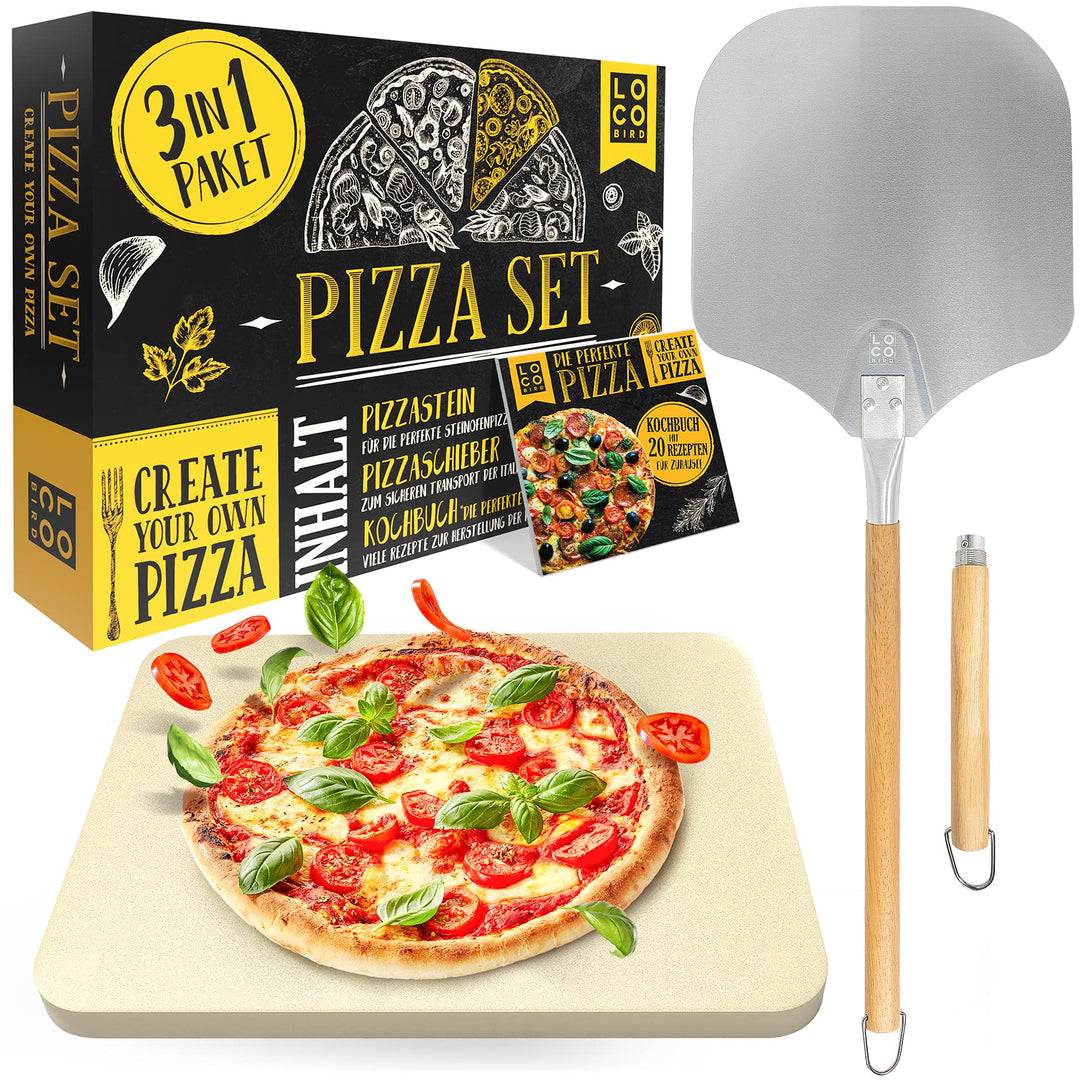 Pizzastein Set Cordierit rechteckig mit Schieber &amp; Rezeptbuch