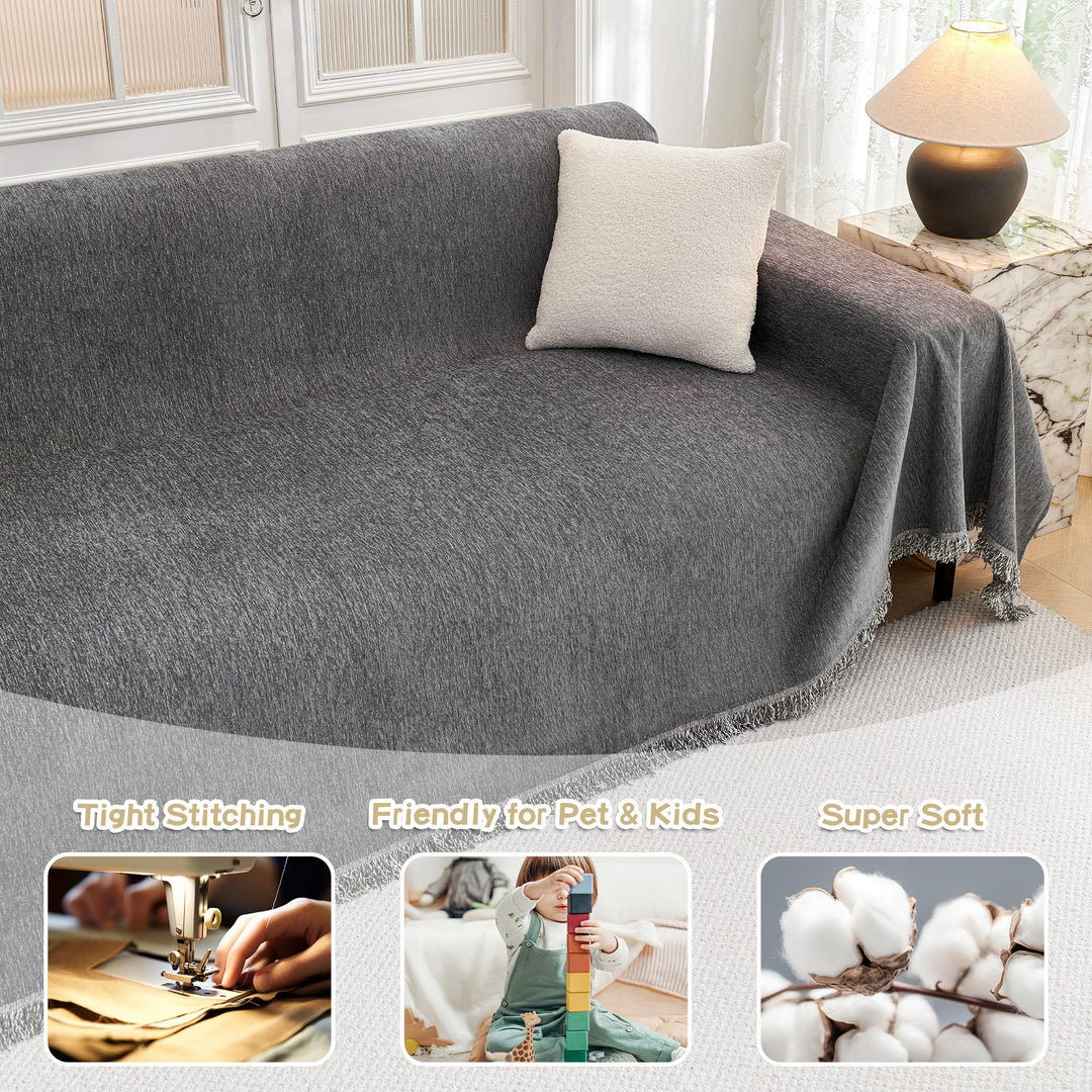 Sofaüberzug Chenille Kratzschutz fleckenabweisend Dunkelgrau - Bild 3
