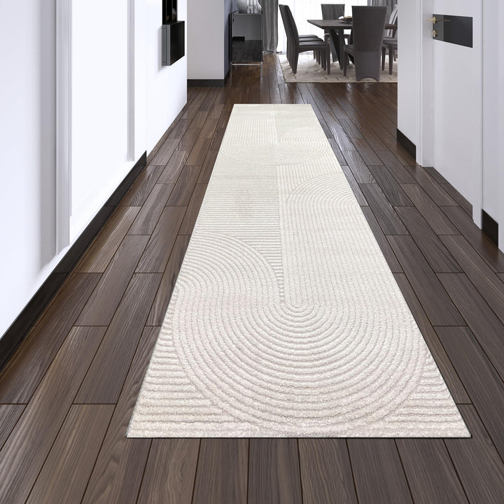 Teppich Hoch-Tief-Effekt Bogenmuster Creme 80x300 cm