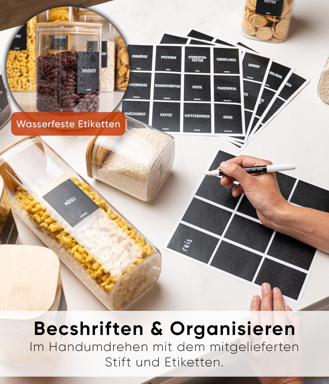 Vorratsgläser eckig Borosilikatglas 12er-Set mit Bambusdeckel - Bild 3