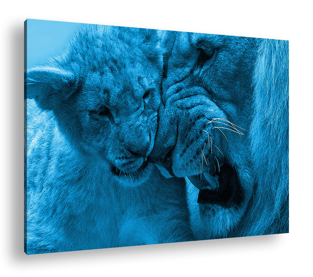 Leinwandbild Löwe Monochrom Blau auf Echtholzrahmen 80x60 cm