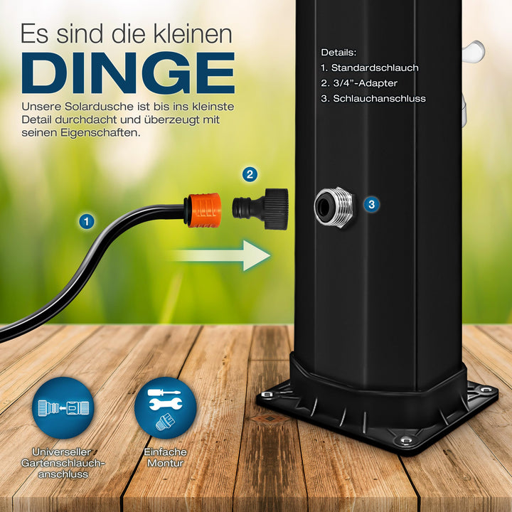 Solardusche 35 Liter mit Abdeckung schwarz/silber für Garten - Bild 8