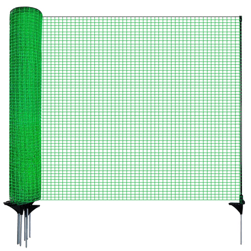 Mobiler Steckzaun 25 m x 90 cm Grün mit 15 Pfählen für Hund & Garten