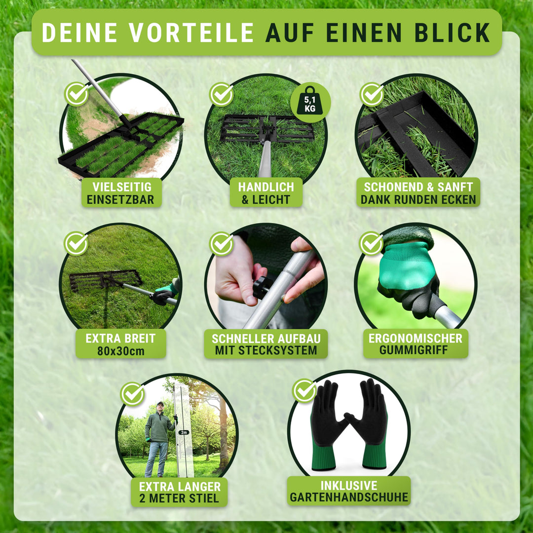 Rasennivellierechen 80x30cm Metall mit 2m Stiel inkl. Handschuhe - Bild 7