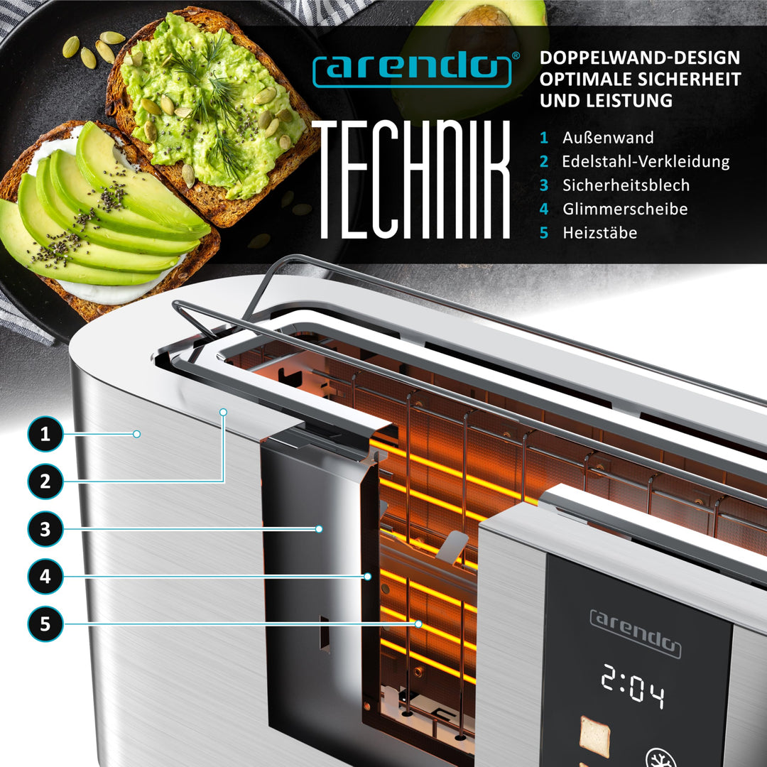 Langschlitz-Toaster 2 Scheiben Edelstahl mit Touchscreen und Restzeitanzeige - Bild 5
