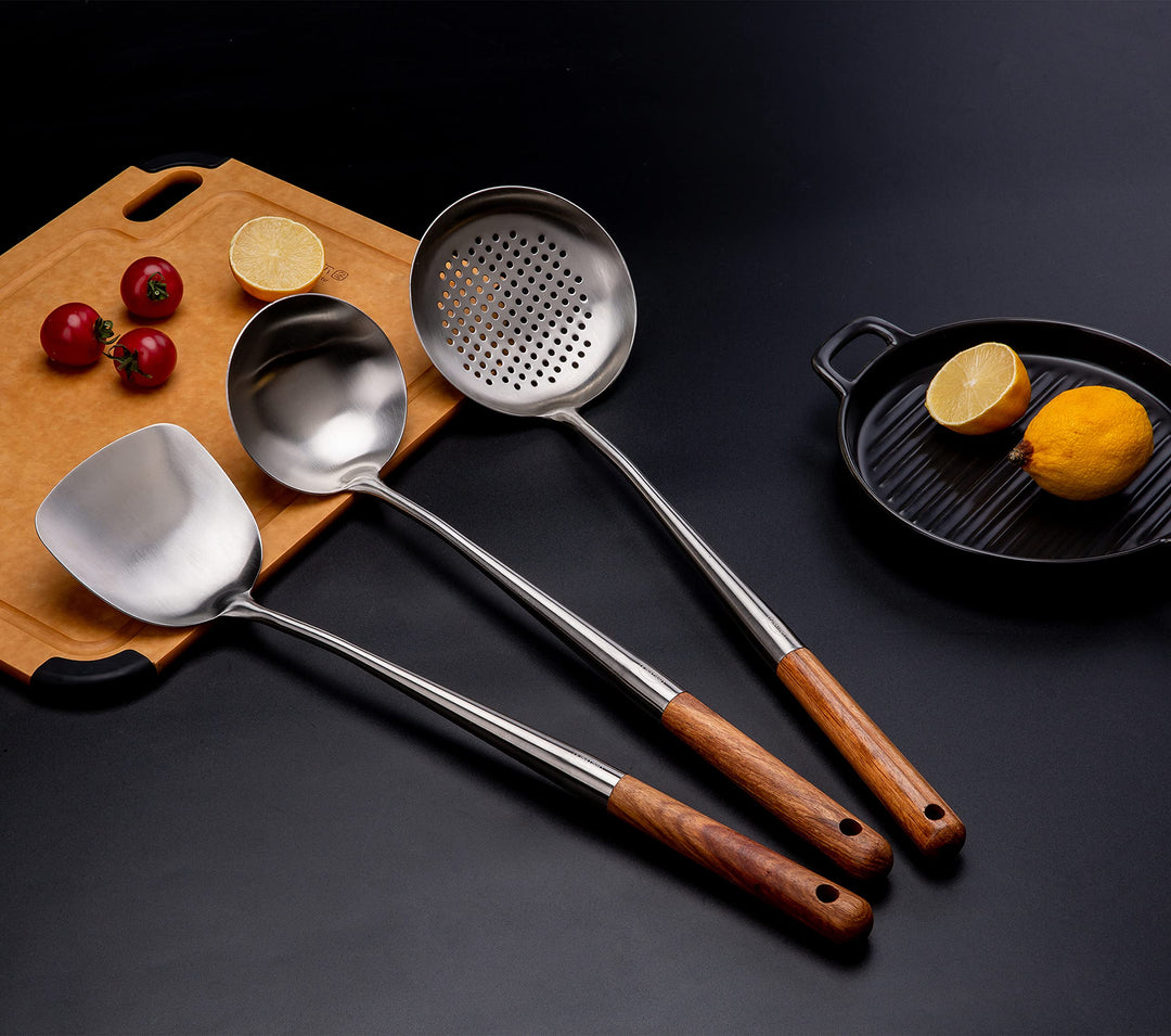Wok-Kochutensilien Set 304 Edelstahl mit Birnenholzgriff 43 cm - Bild 2