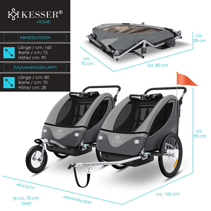 Fahrradanhänger 2-in-1 mit Jogger-Funktion für 1-2 Kinder bis 40 kg - Bild 7