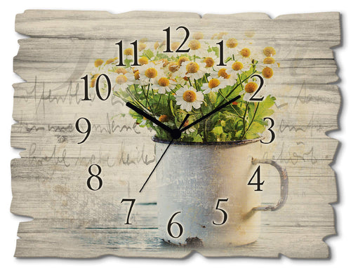 Wanduhr Holz lautlos Gänseblümchen Shabby Chic 40x30 cm