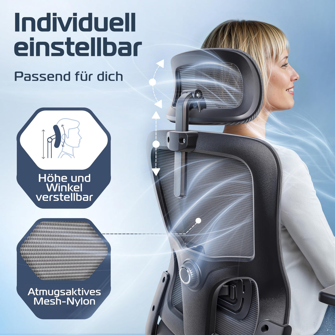 Bürostuhl Ergonomisch Mesh 2D-Armlehnen bis 150 kg bis 190 cm - Bild 5