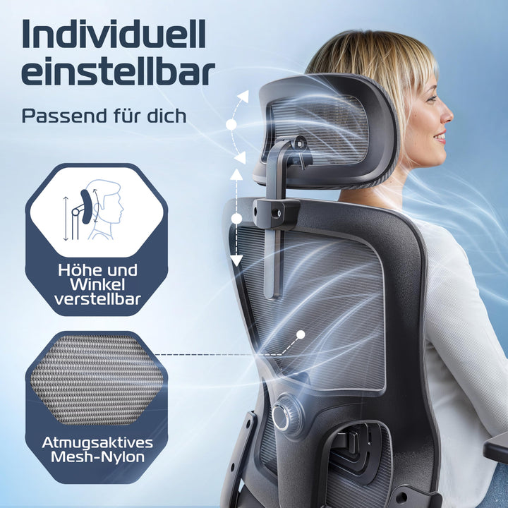 Bürostuhl Ergonomisch Mesh 2D-Armlehnen bis 150 kg bis 190 cm - Bild 5