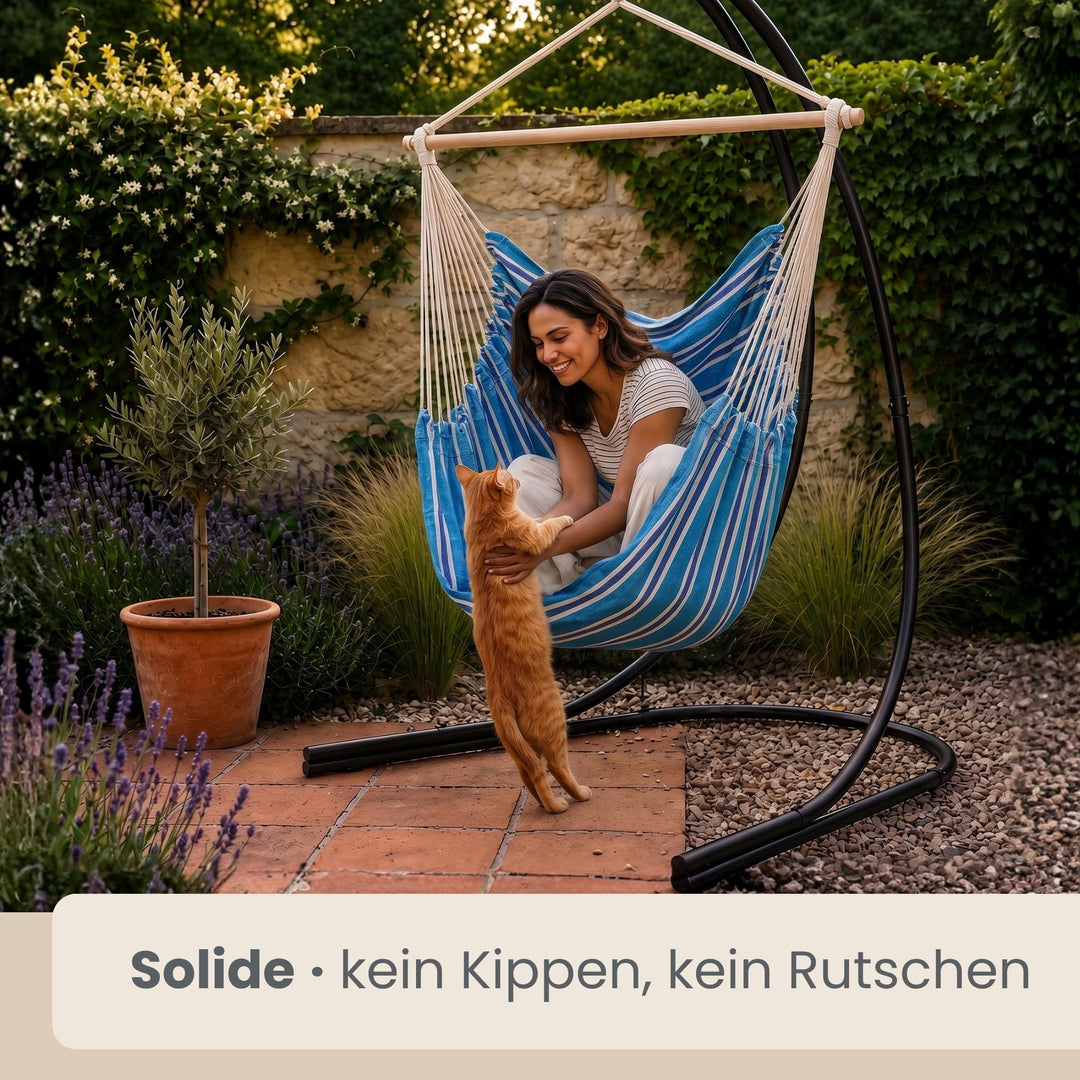 Hängesessel mit Gestell XXL 185x130cm Baumwolle für Garten &amp; Balkon - Bild 4