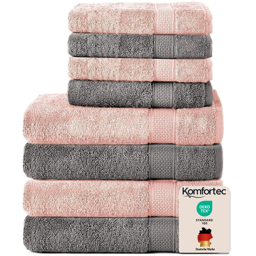 Handtuch Set 8-teilig 100% Baumwolle Frottee Anthrazit/Rosa