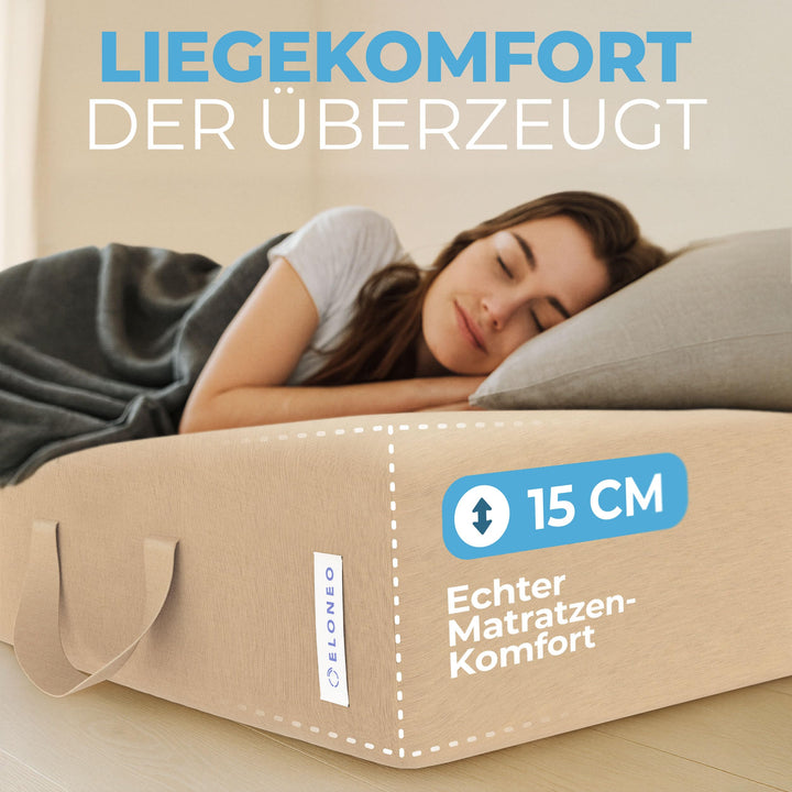 Klappmatratze Schaumstoff 15 cm dick faltbar 75x195 cm Creme - Bild 5