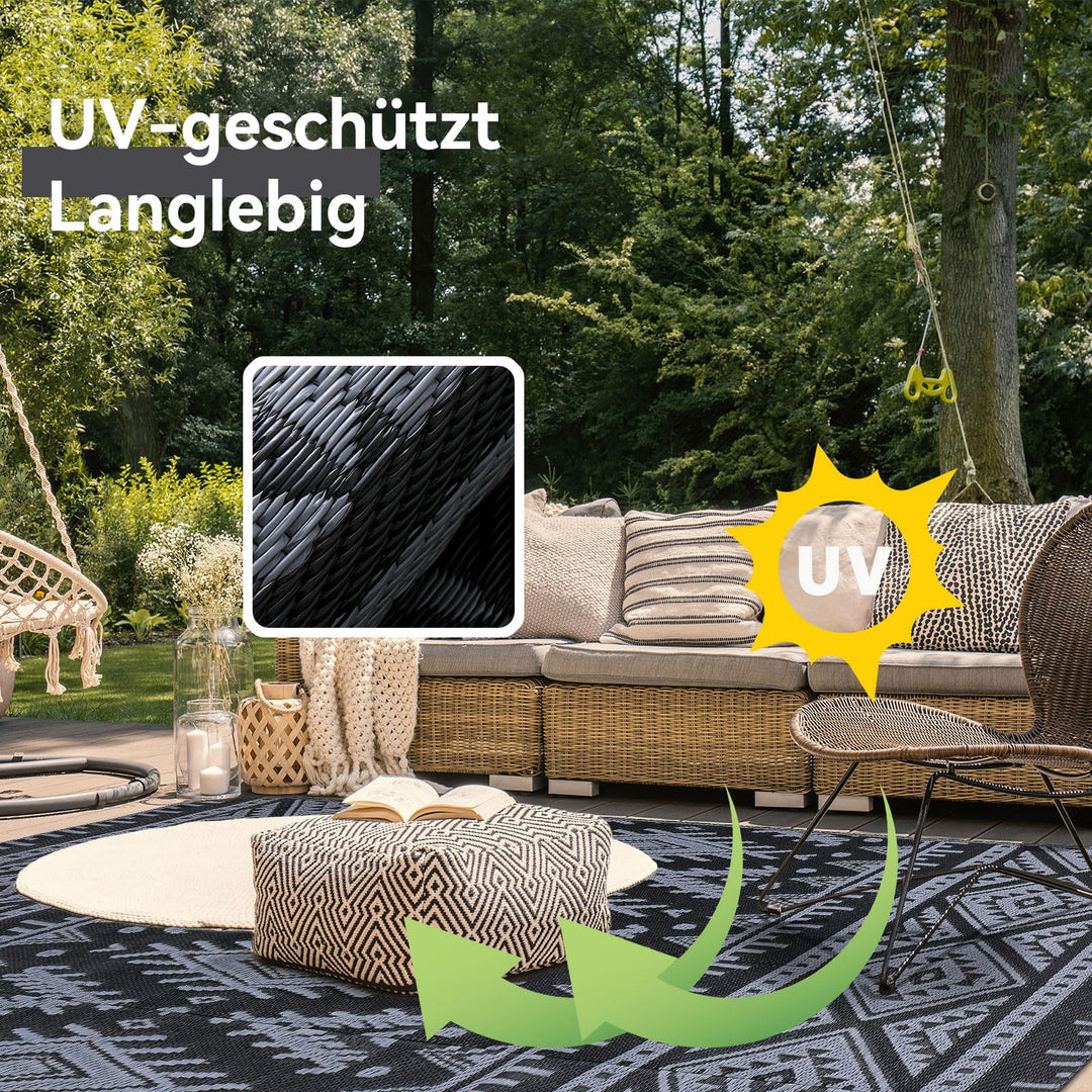 Outdoor Teppich wendbar 150x240 cm Schwarz/Grau geometrisch - Bild 4