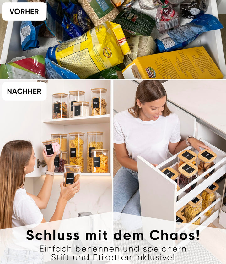Vorratsgläser eckig Borosilikatglas 12er-Set mit Bambusdeckel - Bild 6