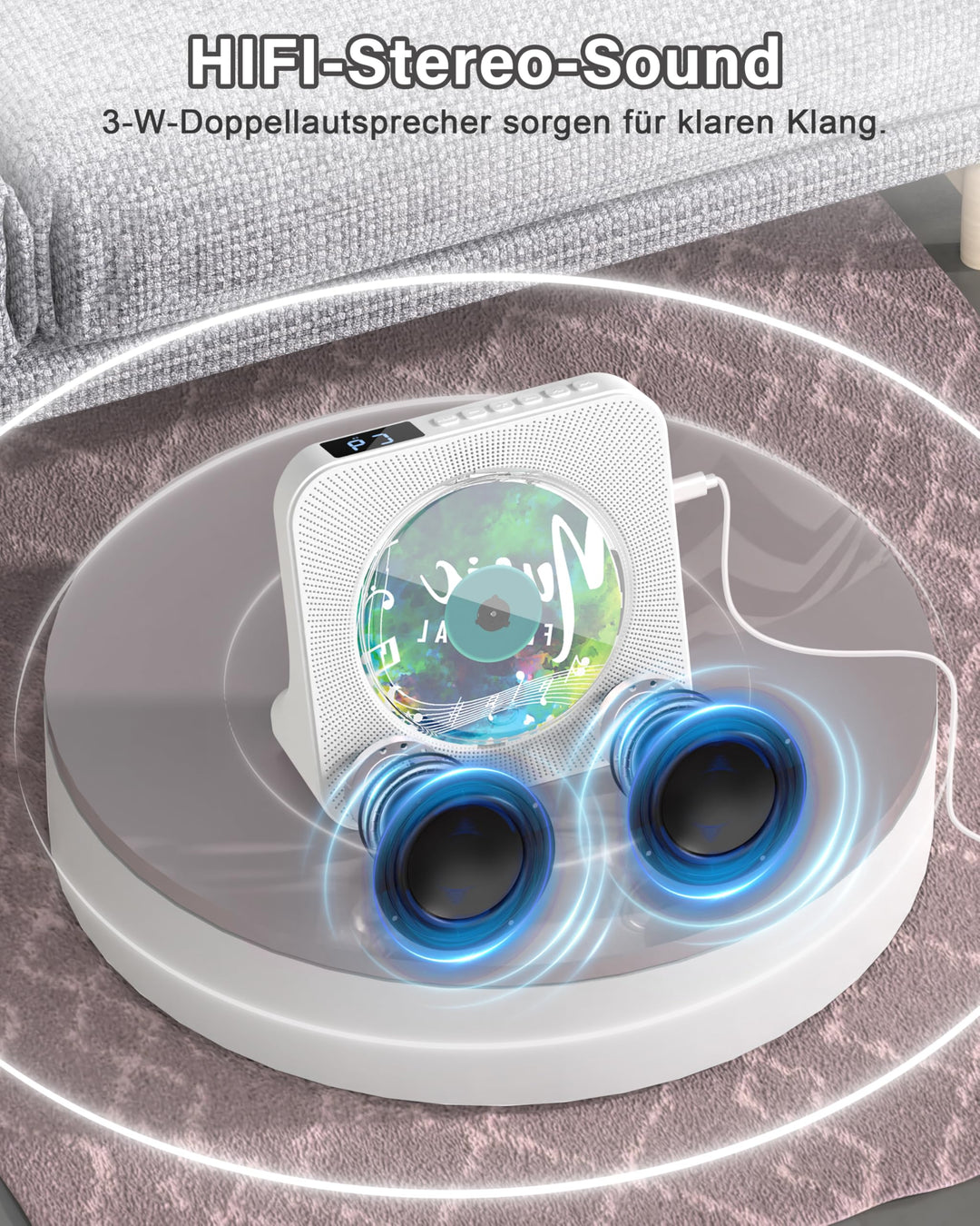 CD-Player mit Bluetooth und Fernbedienung, Dual-Lautsprecher, FM-Radio - Bild 7