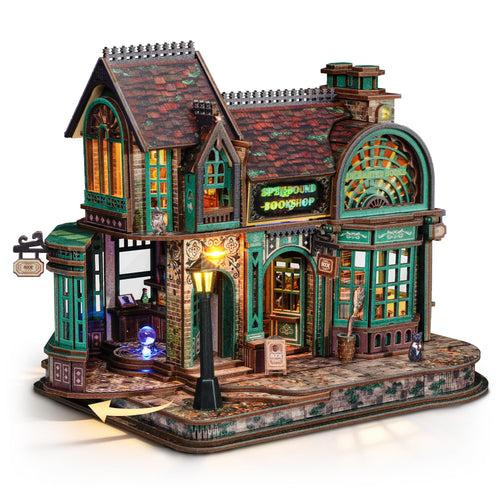 Miniaturbausatz Magische Buchhandlung 3D Holzpuzzle mit LED 447 Teile