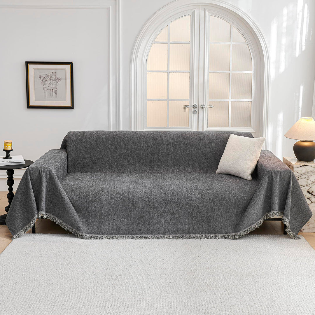 Sofaüberzug Chenille Kratzschutz fleckenabweisend Dunkelgrau - Bild 8