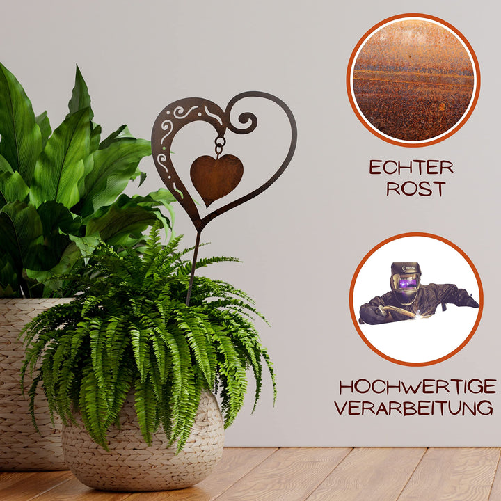 Blumenstecker Herz Cortenstahl mit Innenherz Rost Deko 62 cm - Bild 3