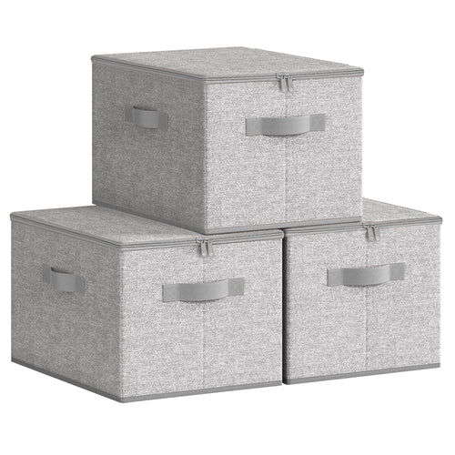 Aufbewahrungsbox mit Deckel 3er Set faltbar 30L Vliesstoff