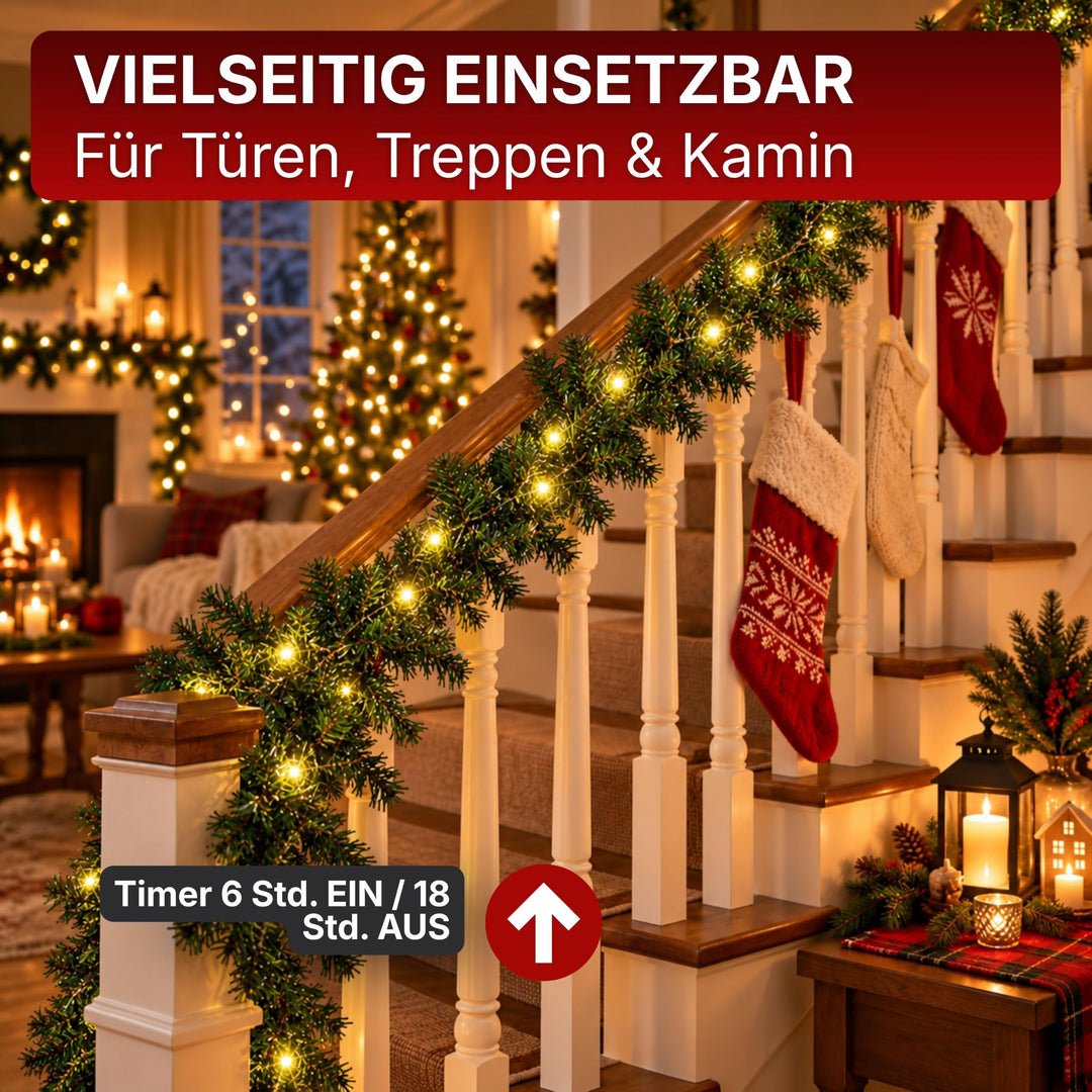 LED Tannengirlande künstlich 8,1 m 120 LEDs warmweiss IP44 Timer - Bild 3