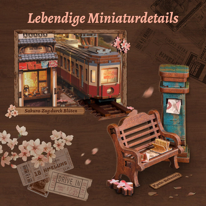 Book Nook Sakura-Bahnhof 3D Holzpuzzle mit LED 330 Teile - Bild 4