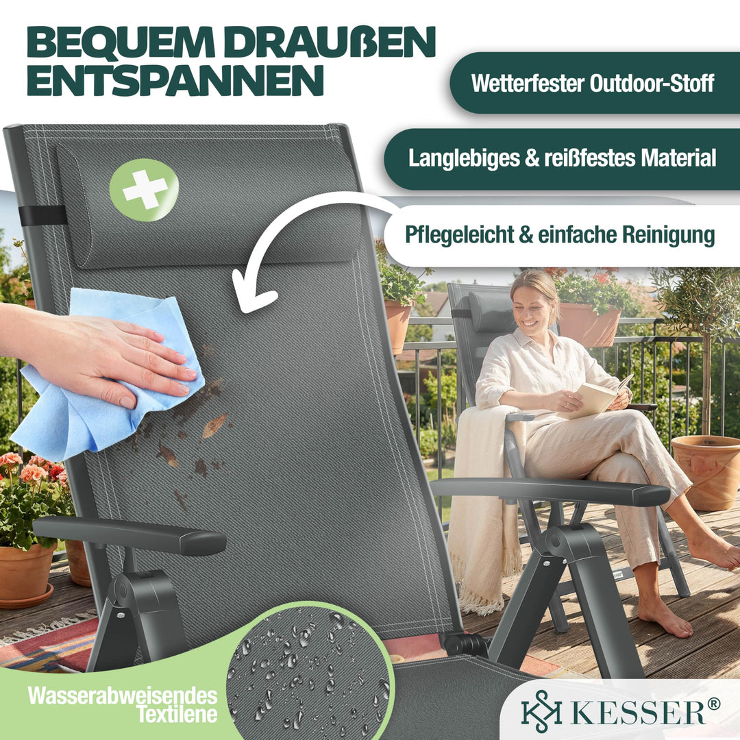Gartenstuhl Hochlehner Aluminium 6er-Set klappbar mit Kopfkissen anthrazit - Bild 7