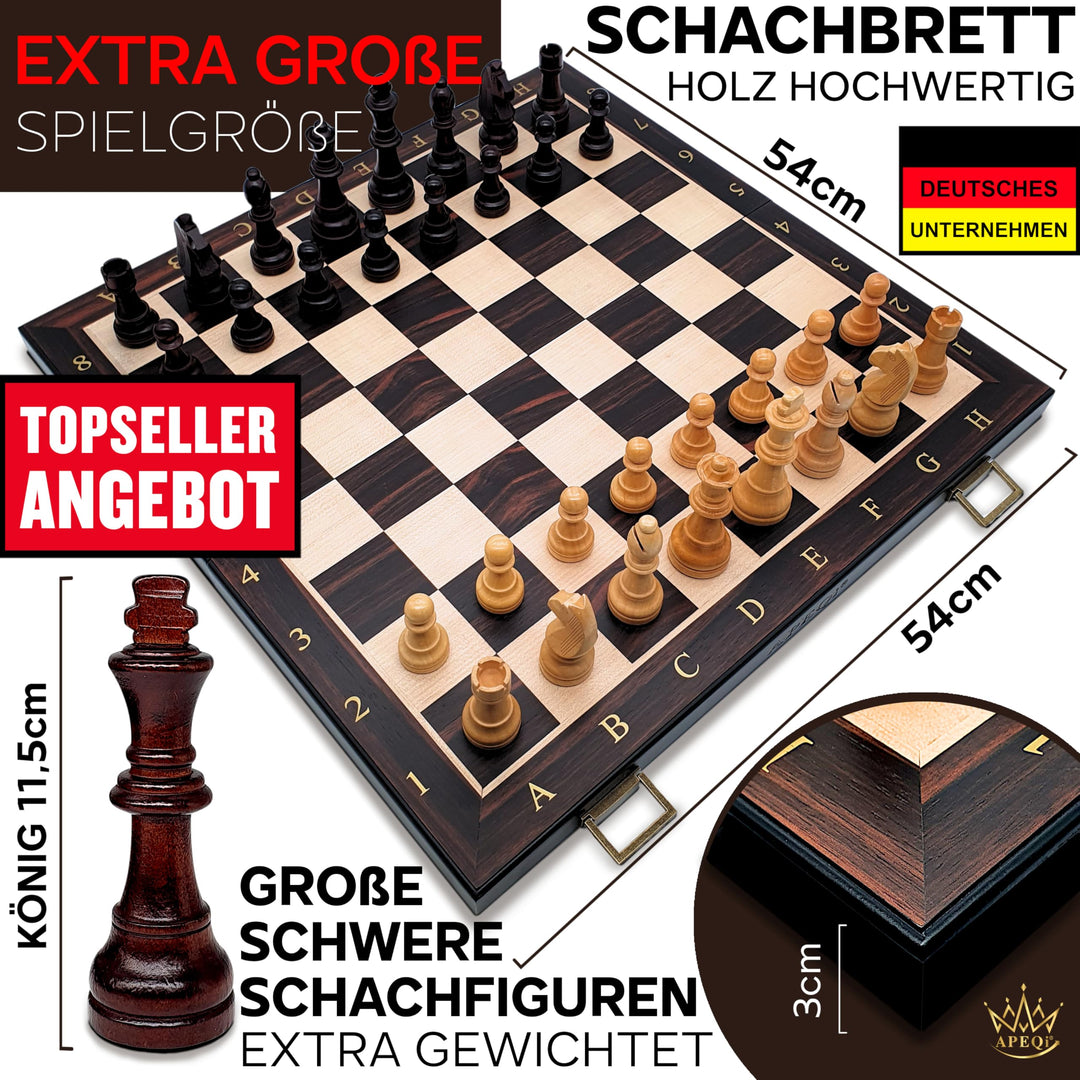 Schachspiel Holz Deluxe klappbar 54x54cm mit 32 Figuren - Bild 2