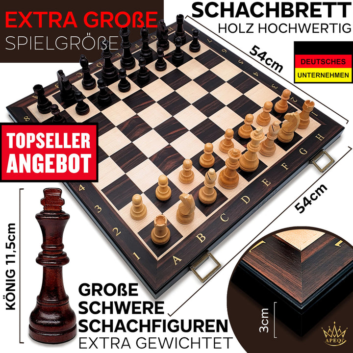 Schachspiel Holz Deluxe klappbar 54x54cm mit 32 Figuren - Bild 2