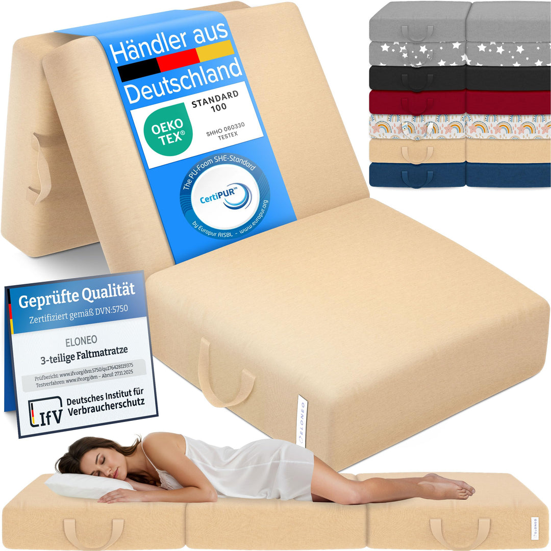 Klappmatratze Schaumstoff 15 cm dick faltbar 75x195 cm Creme