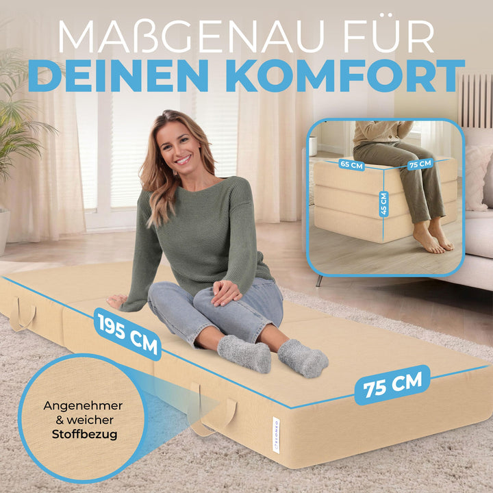 Klappmatratze Schaumstoff 15 cm dick faltbar 75x195 cm Creme - Bild 2