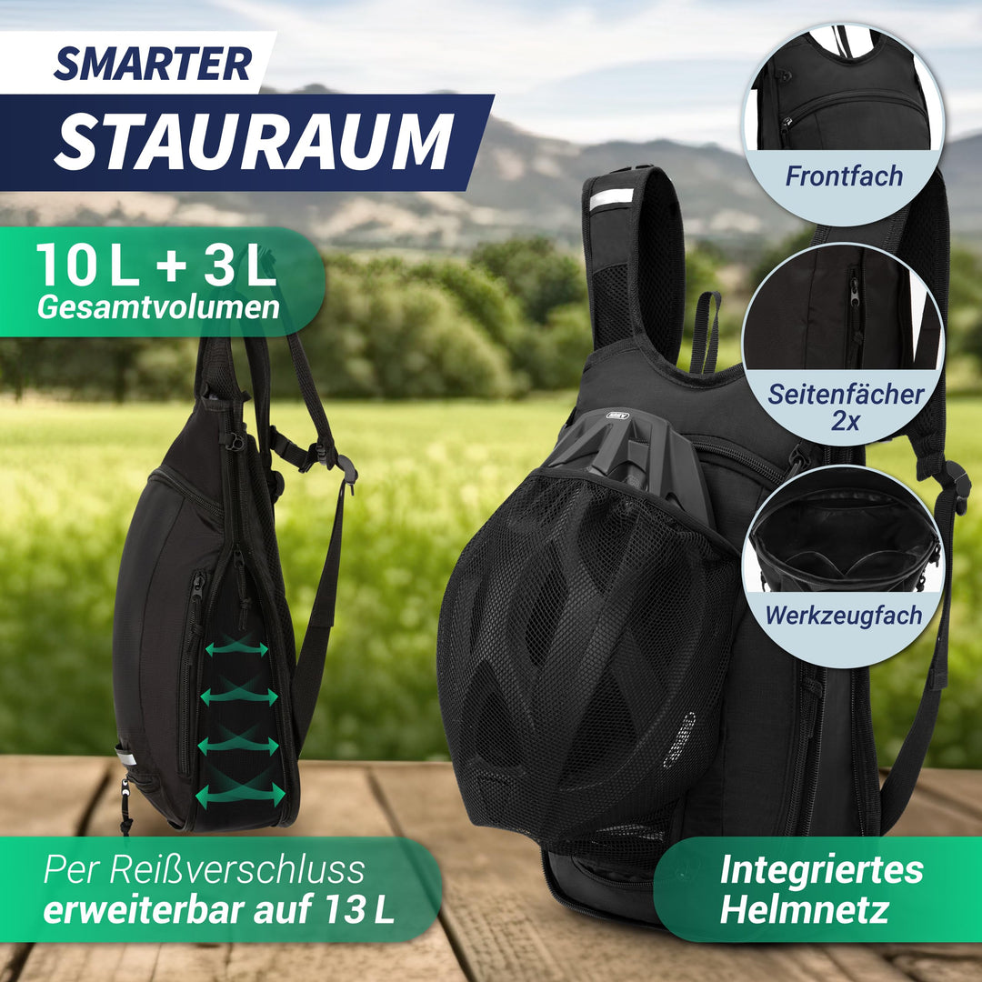 Fahrradrucksack 10+3L mit Trinkblase, Thermofach &amp; Helmnetz - Bild 4