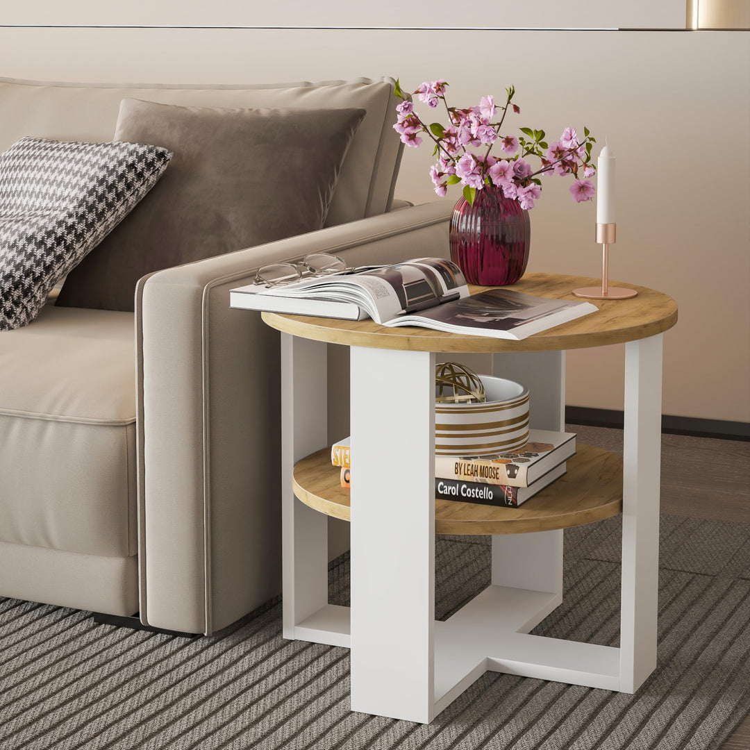 Couchtisch rund Ø53 cm mit Ablage Eiche-Optik Industrial Design - Bild 9