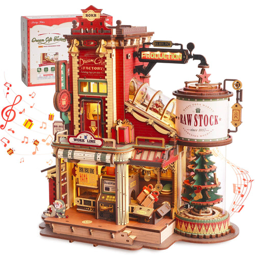 3D Holzpuzzle Spieluhr Miniatur-Fabrik mit Beleuchtung 449 Teile