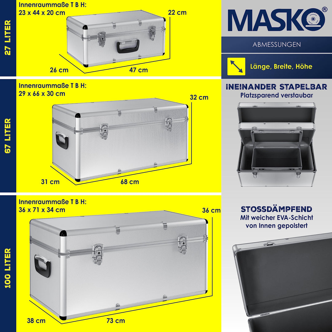 Alubox 3er-Set stapelbar 27L / 67L / 100L mit Schloss - Bild 7