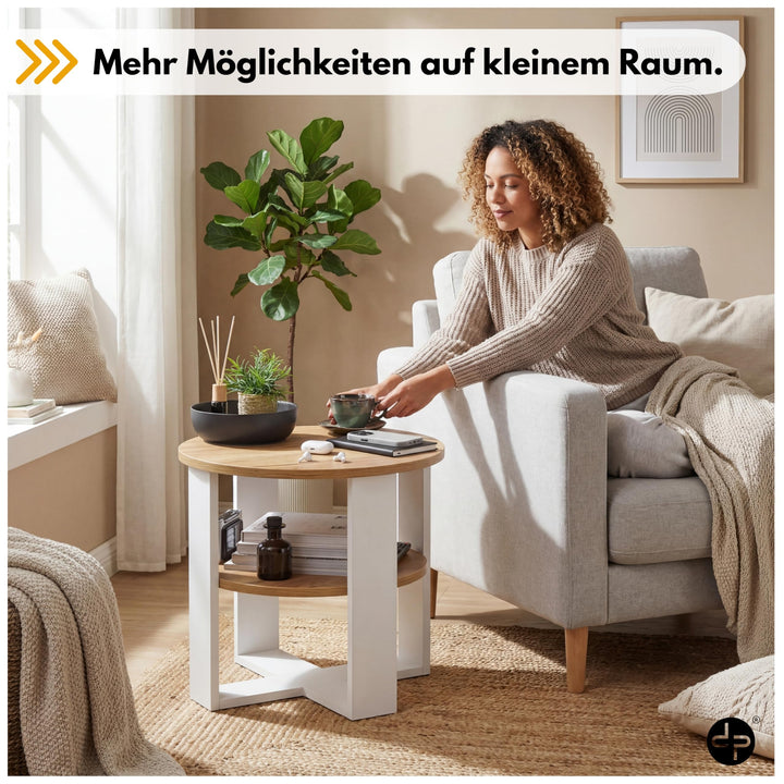 Couchtisch rund Ø53 cm mit Ablage Eiche-Optik Industrial Design - Bild 3