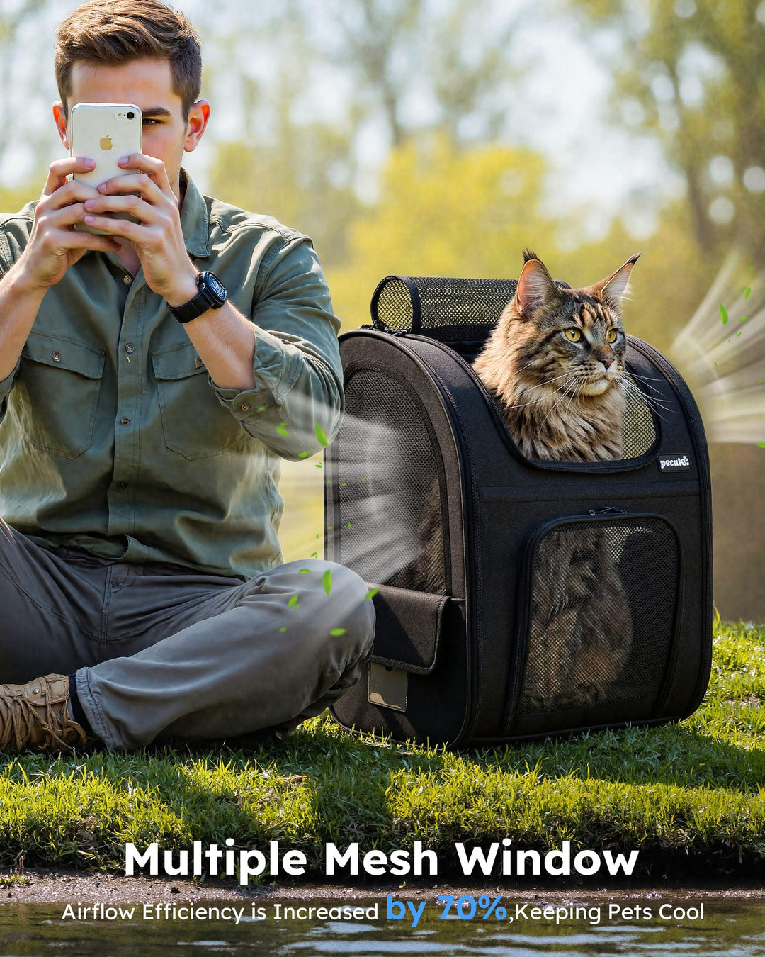 Haustier-Rucksack XL Oxford faltbar mit 4-seitigem Netz für Katzen &amp; Hunde - Bild 4