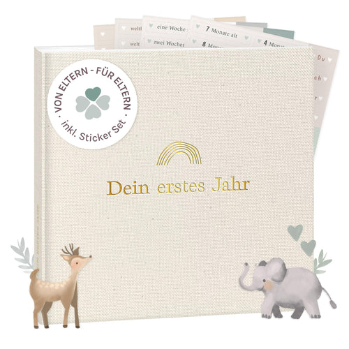 Babyalbum erstes Jahr Hardcover Beige Leinen 176 Seiten mit Sticker-Set
