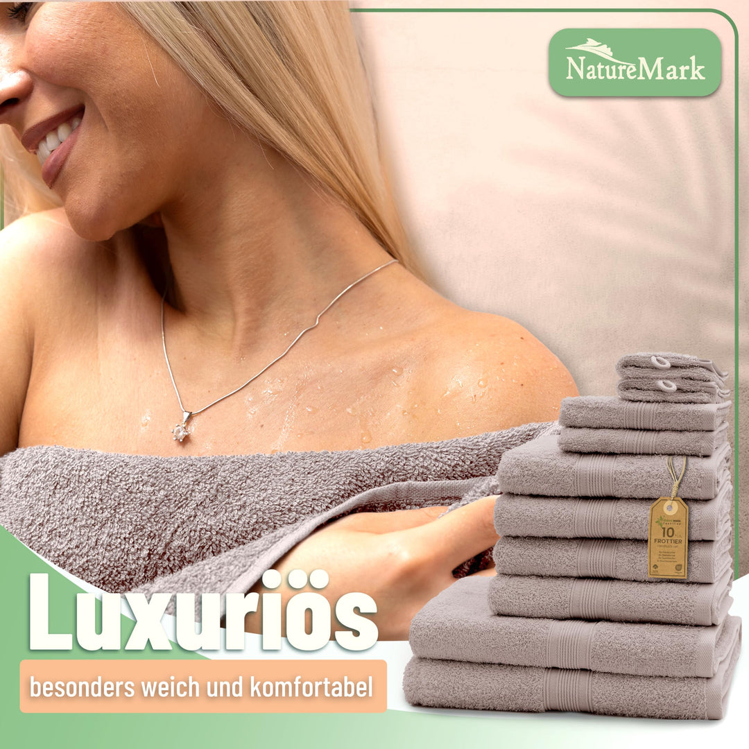 Handtuch-Set 10-teilig 100% Baumwolle Sand/Beige Badezimmer - Bild 7
