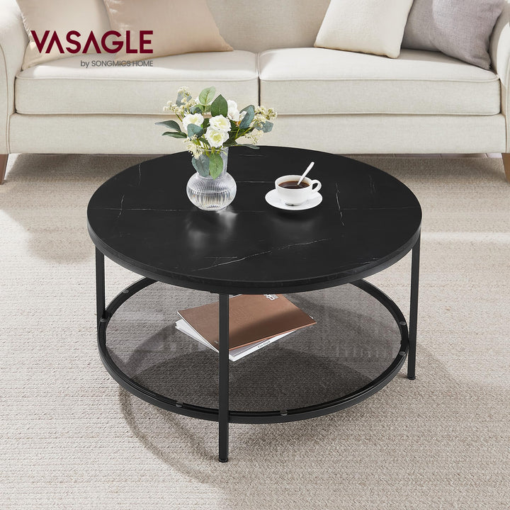Couchtisch Glas Marmorschwarz 80x80x45 cm mit Ablagefläche - Bild 2