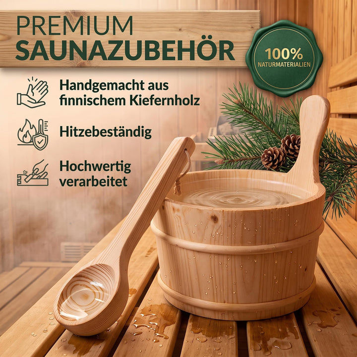 Sauna Aufguss-Set Kiefernholz 3-teilig mit Eimer, Kelle &amp; Einsatz 4 L - Bild 2