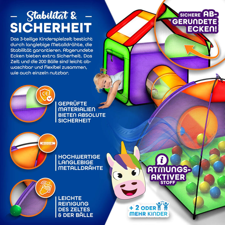 Bällebad Set 3-teilig mit Krabbeltunnel und 200 Bällen für Kinder - Bild 4