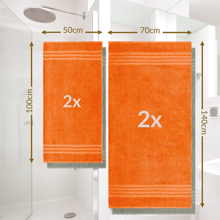 Handtücher Set 4-teilig Baumwolle 50x100 &amp; 70x140 cm Grau-Orange - Bild 3