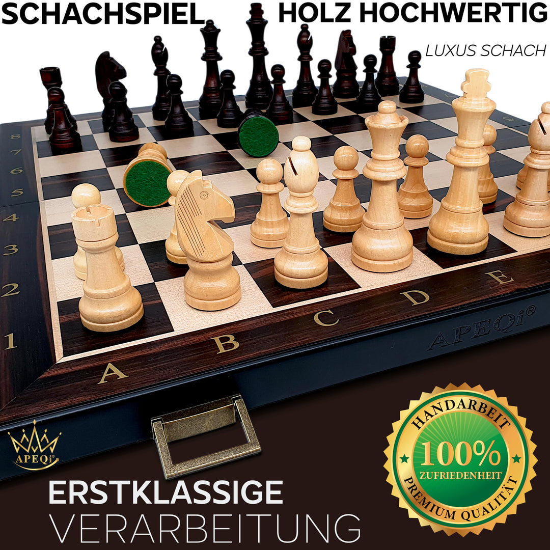 Schachspiel Holz Deluxe klappbar 54x54cm mit 32 Figuren - Bild 3